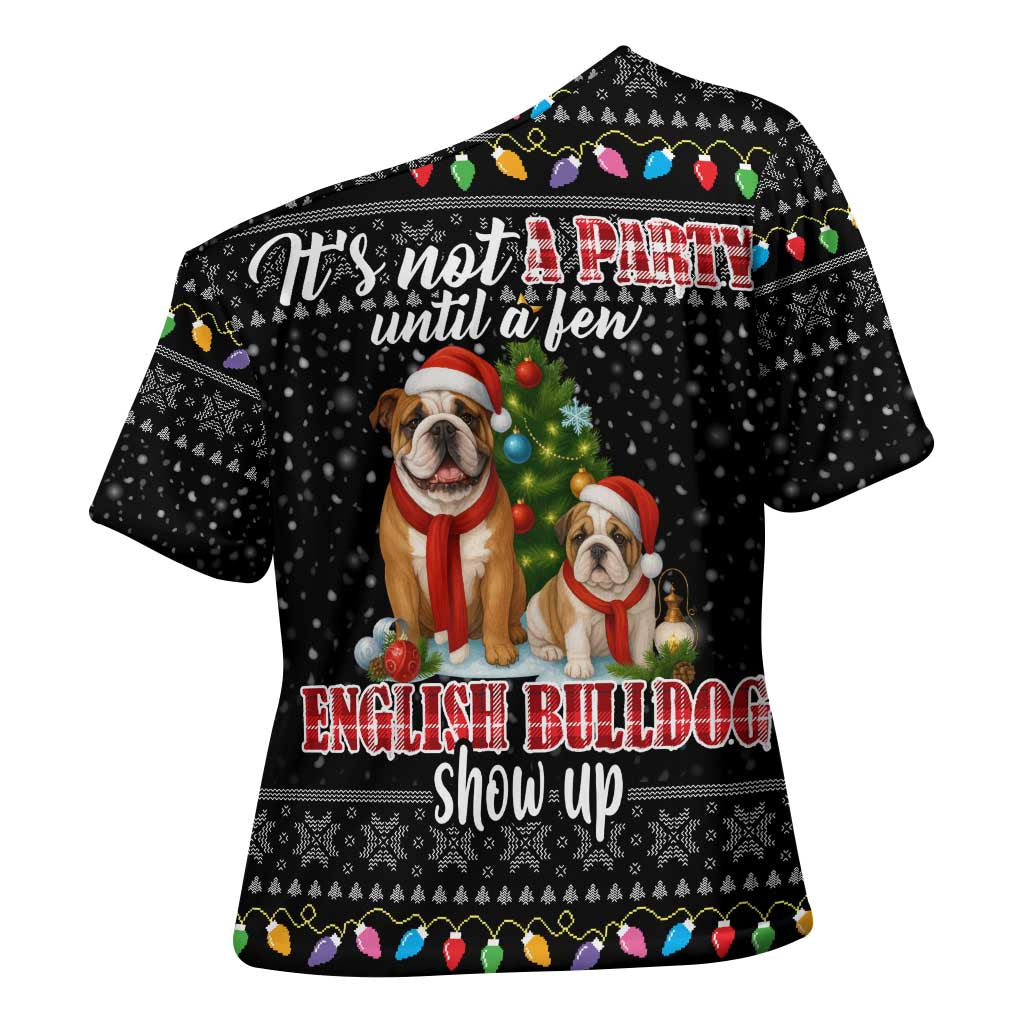 English Bulldog Show Up Christmas Cross Shoulder Shirt Funny Xmas Holiday Patterns - Wonder Print Shop