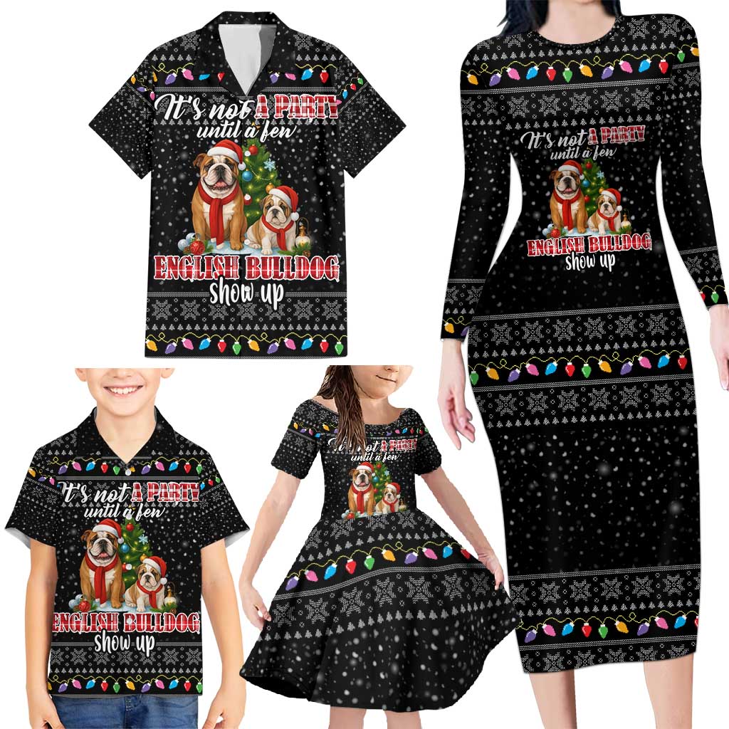 English Bulldog Show Up Christmas Family Matching Long Sleeve Bodycon Dress and Hawaiian Shirt Funny Xmas Holiday Patterns - Wonder Print Shop