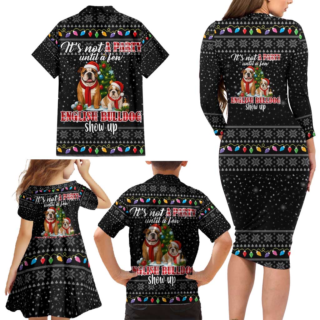 English Bulldog Show Up Christmas Family Matching Long Sleeve Bodycon Dress and Hawaiian Shirt Funny Xmas Holiday Patterns - Wonder Print Shop