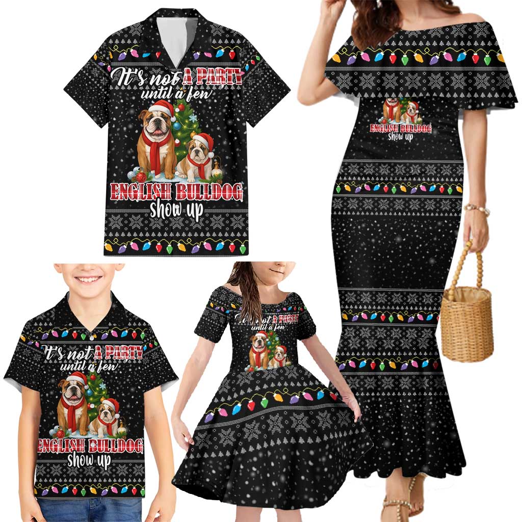 English Bulldog Show Up Christmas Family Matching Mermaid Dress and Hawaiian Shirt Funny Xmas Holiday Patterns - Wonder Print Shop