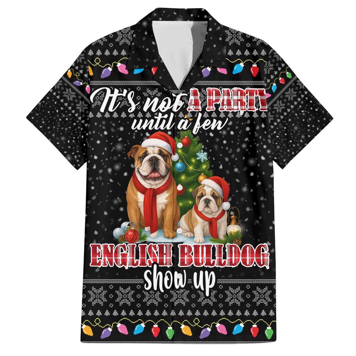 English Bulldog Show Up Christmas Family Matching Off The Shoulder Long Sleeve Dress and Hawaiian Shirt Funny Xmas Holiday Patterns - Wonder Print Shop