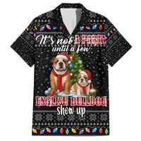 English Bulldog Show Up Christmas Family Matching Off The Shoulder Long Sleeve Dress and Hawaiian Shirt Funny Xmas Holiday Patterns - Wonder Print Shop