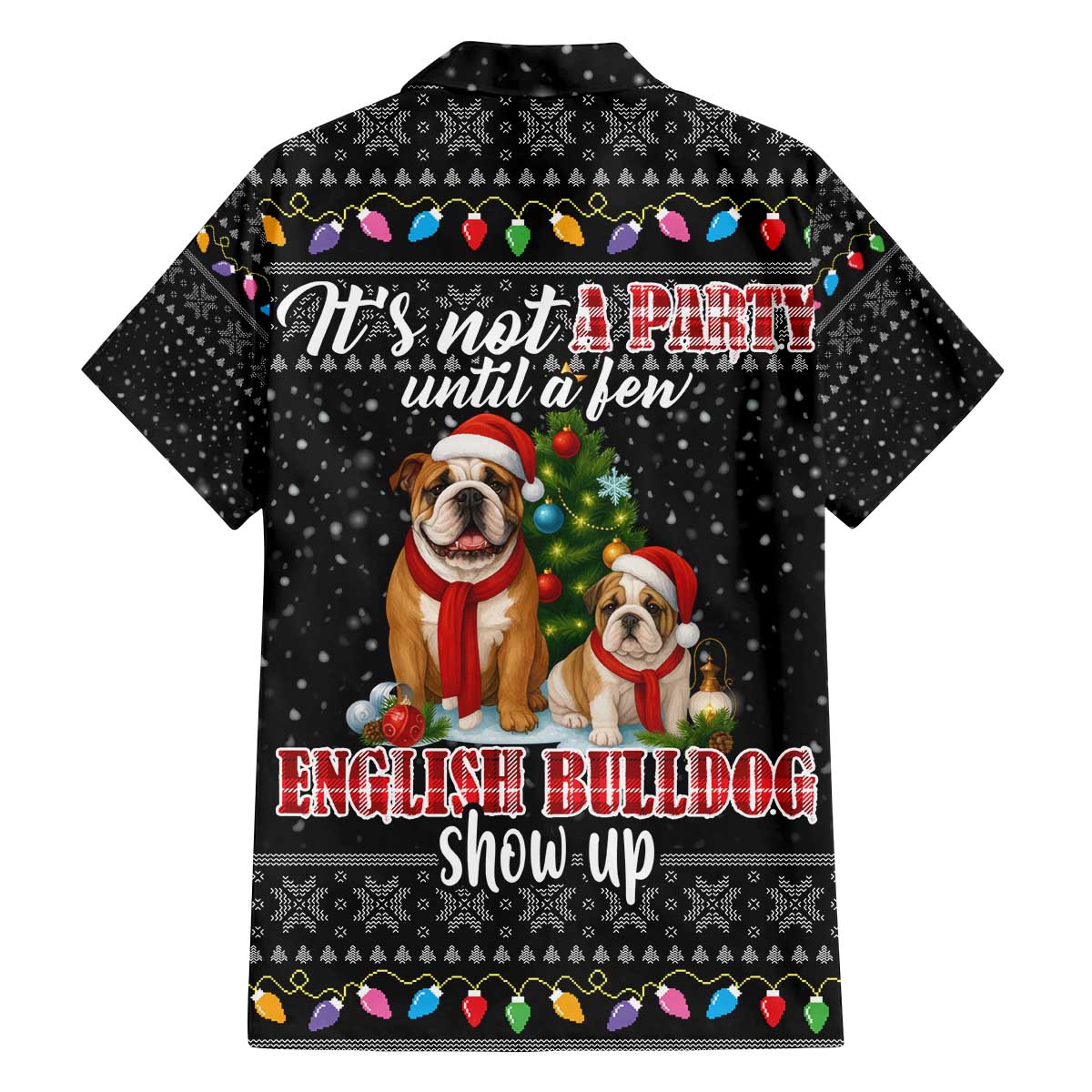 English Bulldog Show Up Christmas Family Matching Off The Shoulder Long Sleeve Dress and Hawaiian Shirt Funny Xmas Holiday Patterns - Wonder Print Shop