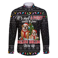 English Bulldog Show Up Christmas Family Matching Off The Shoulder Long Sleeve Dress and Hawaiian Shirt Funny Xmas Holiday Patterns - Wonder Print Shop