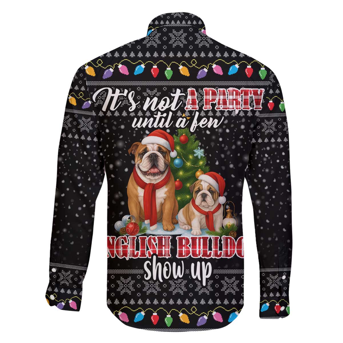 English Bulldog Show Up Christmas Family Matching Off The Shoulder Long Sleeve Dress and Hawaiian Shirt Funny Xmas Holiday Patterns - Wonder Print Shop