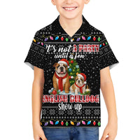 English Bulldog Show Up Christmas Family Matching Off The Shoulder Long Sleeve Dress and Hawaiian Shirt Funny Xmas Holiday Patterns - Wonder Print Shop