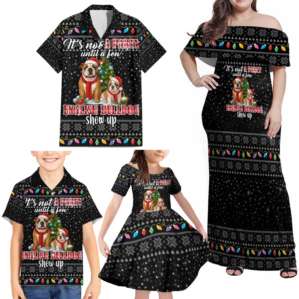 English Bulldog Show Up Christmas Family Matching Off Shoulder Maxi Dress and Hawaiian Shirt Funny Xmas Holiday Patterns - Wonder Print Shop