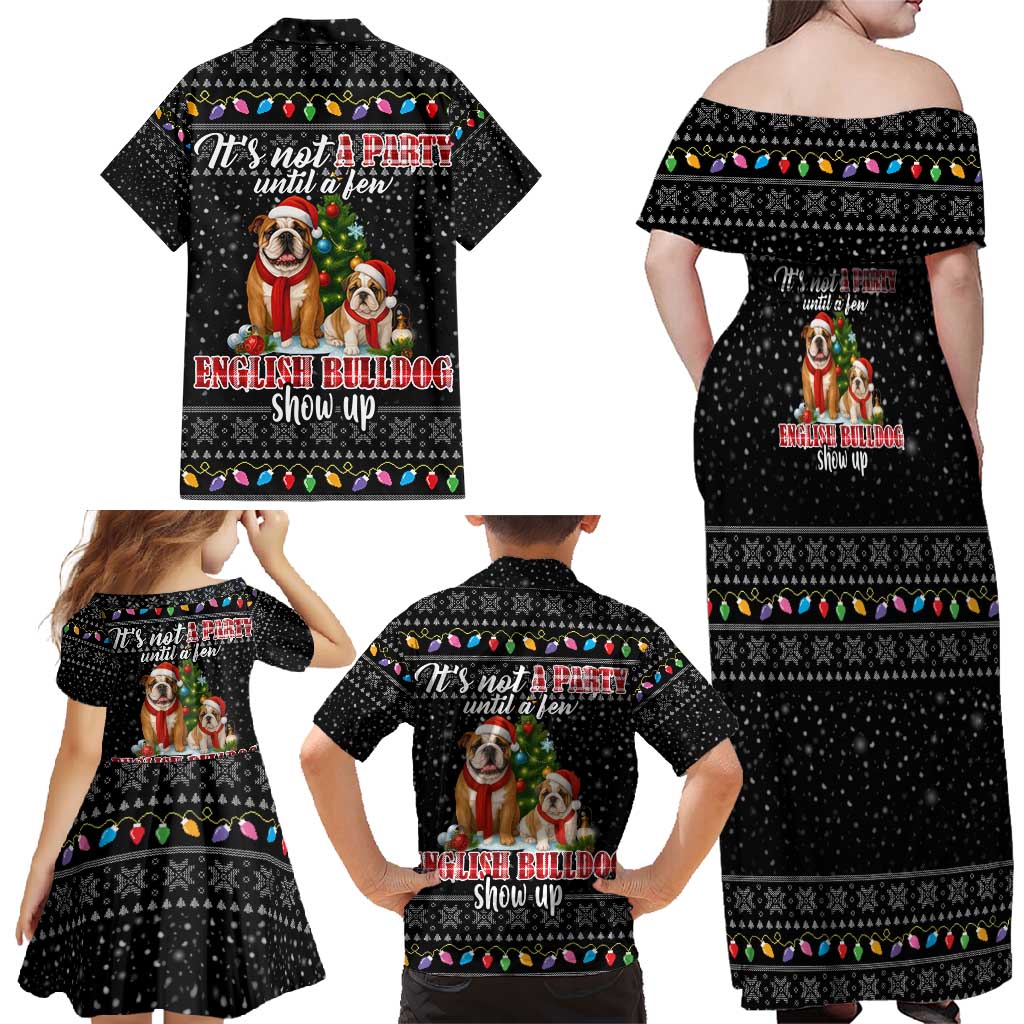 English Bulldog Show Up Christmas Family Matching Off Shoulder Maxi Dress and Hawaiian Shirt Funny Xmas Holiday Patterns - Wonder Print Shop