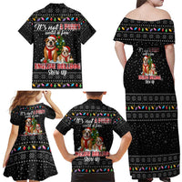 English Bulldog Show Up Christmas Family Matching Off Shoulder Maxi Dress and Hawaiian Shirt Funny Xmas Holiday Patterns - Wonder Print Shop