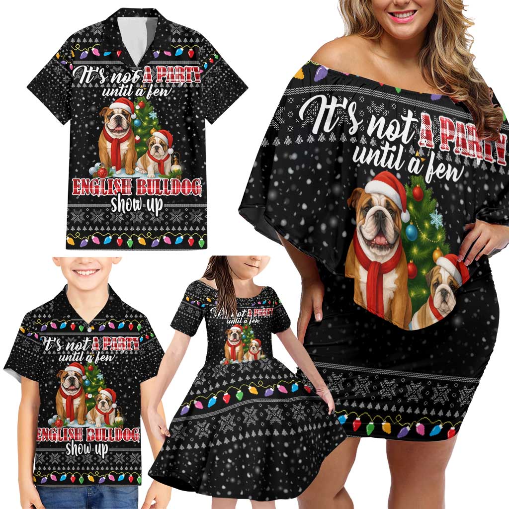 English Bulldog Show Up Christmas Family Matching Off Shoulder Short Dress and Hawaiian Shirt Funny Xmas Holiday Patterns - Wonder Print Shop