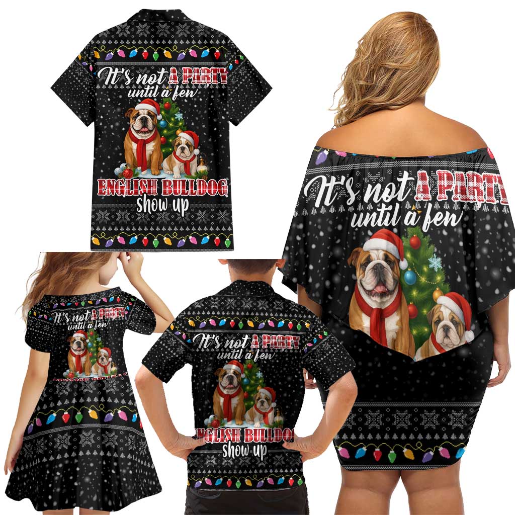 English Bulldog Show Up Christmas Family Matching Off Shoulder Short Dress and Hawaiian Shirt Funny Xmas Holiday Patterns - Wonder Print Shop