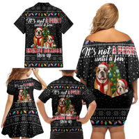 English Bulldog Show Up Christmas Family Matching Off Shoulder Short Dress and Hawaiian Shirt Funny Xmas Holiday Patterns - Wonder Print Shop