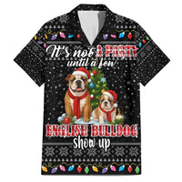 English Bulldog Show Up Christmas Family Matching Off Shoulder Short Dress and Hawaiian Shirt Funny Xmas Holiday Patterns - Wonder Print Shop