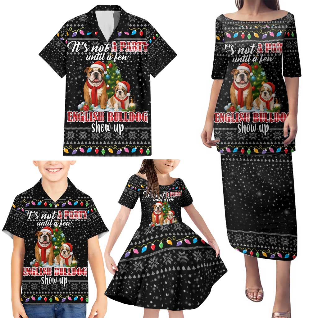 English Bulldog Show Up Christmas Family Matching Puletasi and Hawaiian Shirt Funny Xmas Holiday Patterns - Wonder Print Shop