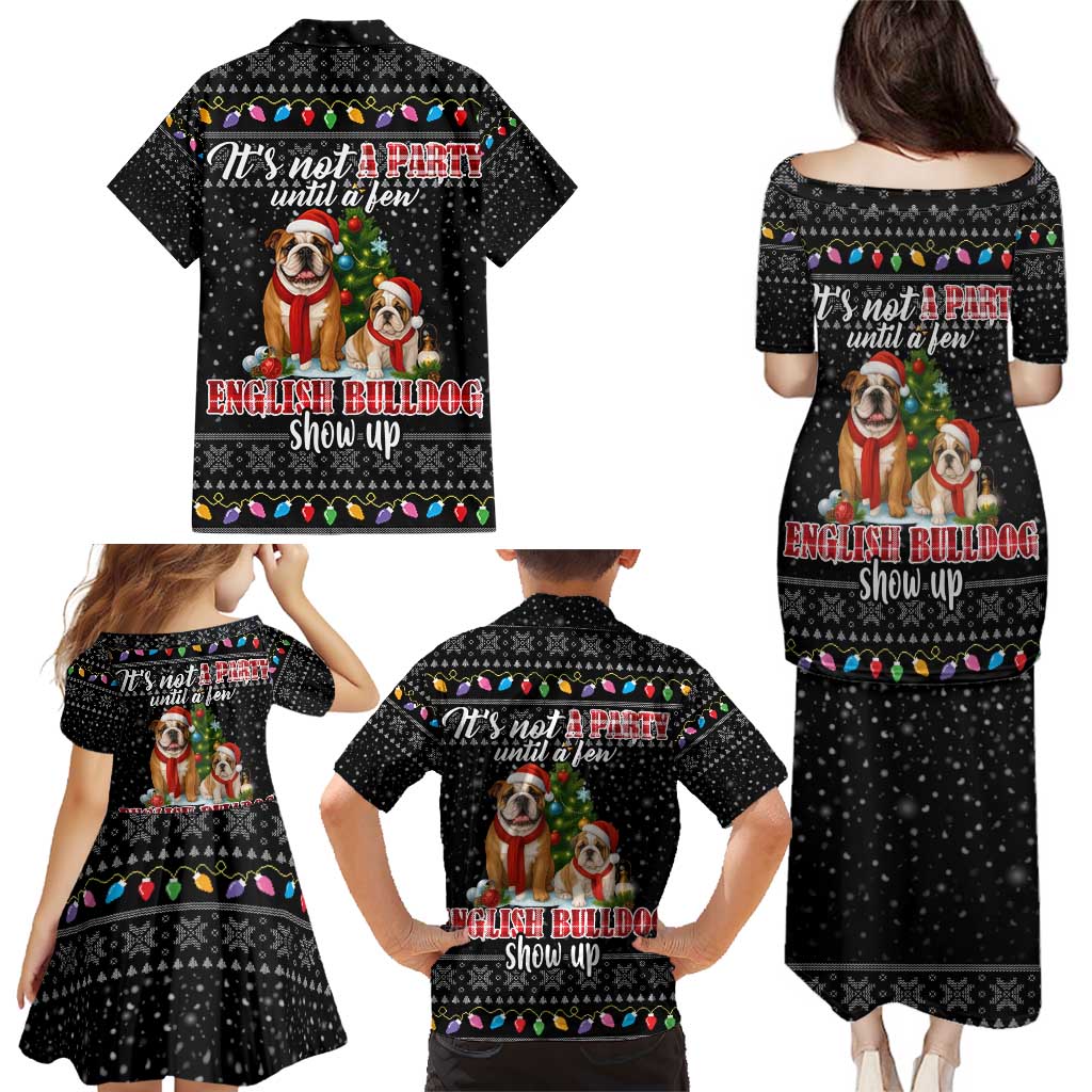 English Bulldog Show Up Christmas Family Matching Puletasi and Hawaiian Shirt Funny Xmas Holiday Patterns - Wonder Print Shop