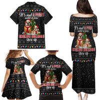 English Bulldog Show Up Christmas Family Matching Puletasi and Hawaiian Shirt Funny Xmas Holiday Patterns - Wonder Print Shop