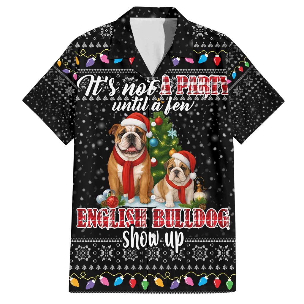 English Bulldog Show Up Christmas Family Matching Puletasi and Hawaiian Shirt Funny Xmas Holiday Patterns - Wonder Print Shop
