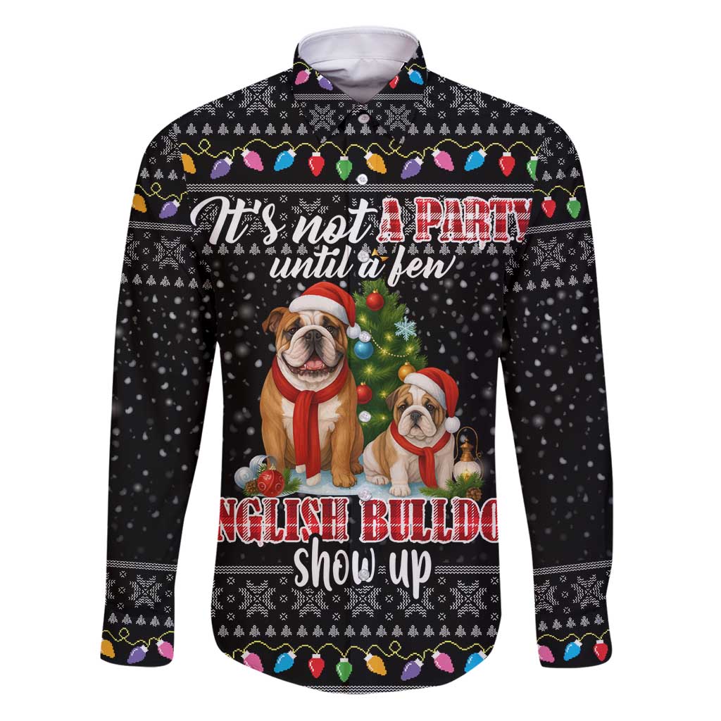 English Bulldog Show Up Christmas Family Matching Puletasi and Hawaiian Shirt Funny Xmas Holiday Patterns - Wonder Print Shop