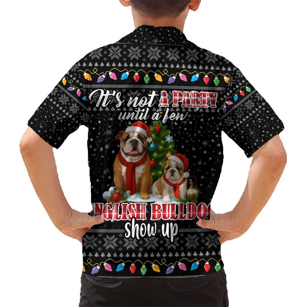English Bulldog Show Up Christmas Family Matching Short Sleeve Bodycon Dress and Hawaiian Shirt Funny Xmas Holiday Patterns - Wonder Print Shop