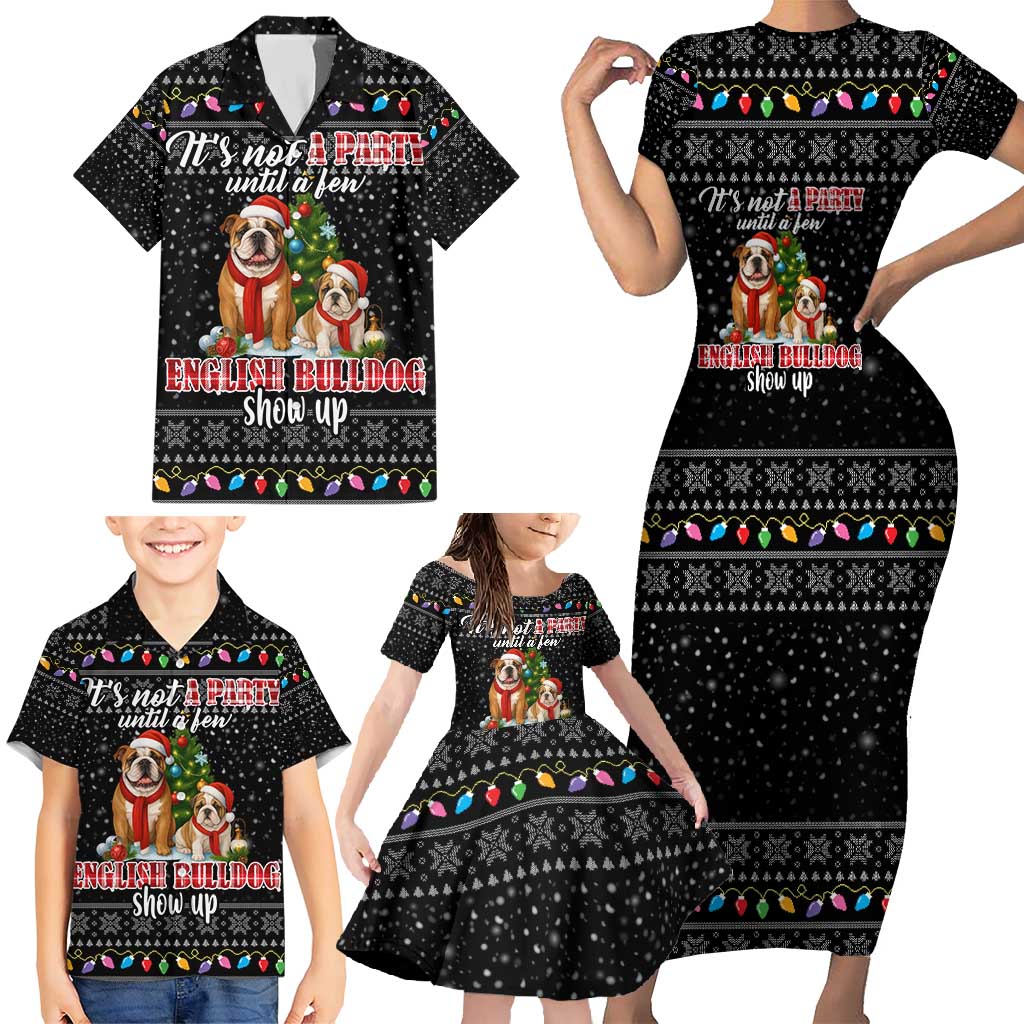 English Bulldog Show Up Christmas Family Matching Short Sleeve Bodycon Dress and Hawaiian Shirt Funny Xmas Holiday Patterns - Wonder Print Shop