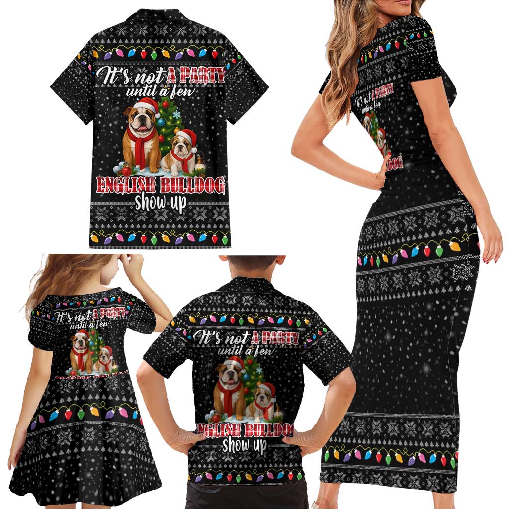 English Bulldog Show Up Christmas Family Matching Short Sleeve Bodycon Dress and Hawaiian Shirt Funny Xmas Holiday Patterns - Wonder Print Shop