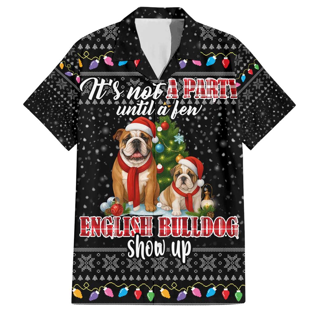 English Bulldog Show Up Christmas Family Matching Short Sleeve Bodycon Dress and Hawaiian Shirt Funny Xmas Holiday Patterns - Wonder Print Shop