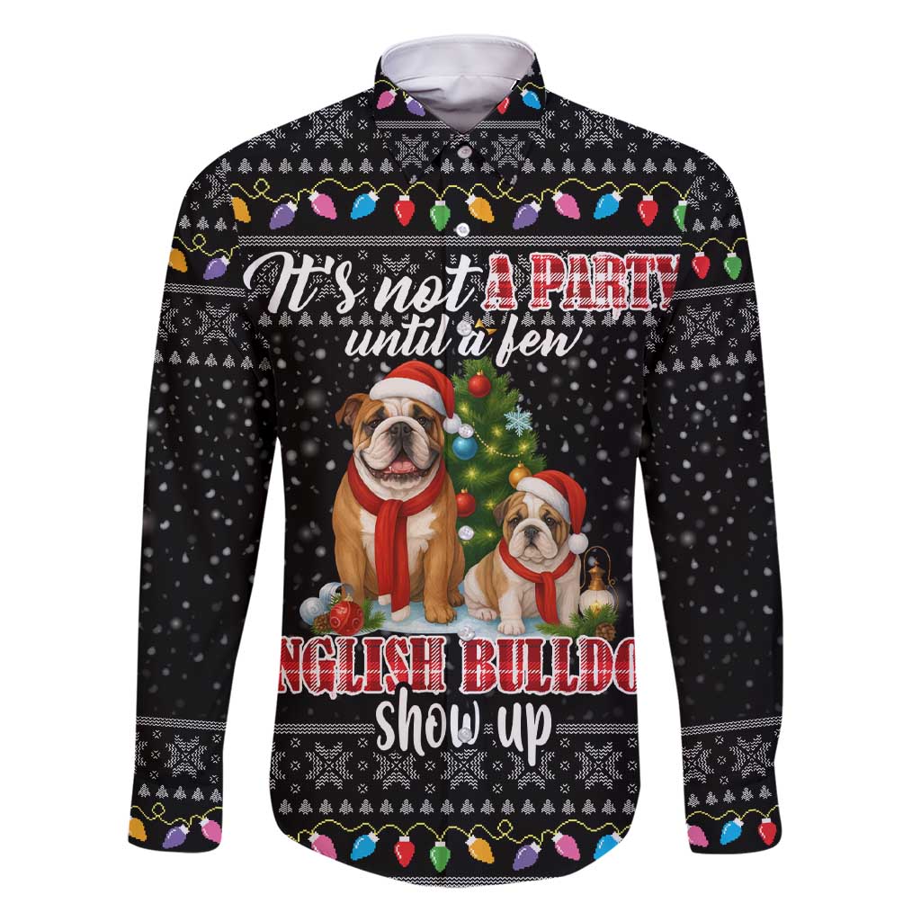 English Bulldog Show Up Christmas Family Matching Short Sleeve Bodycon Dress and Hawaiian Shirt Funny Xmas Holiday Patterns - Wonder Print Shop