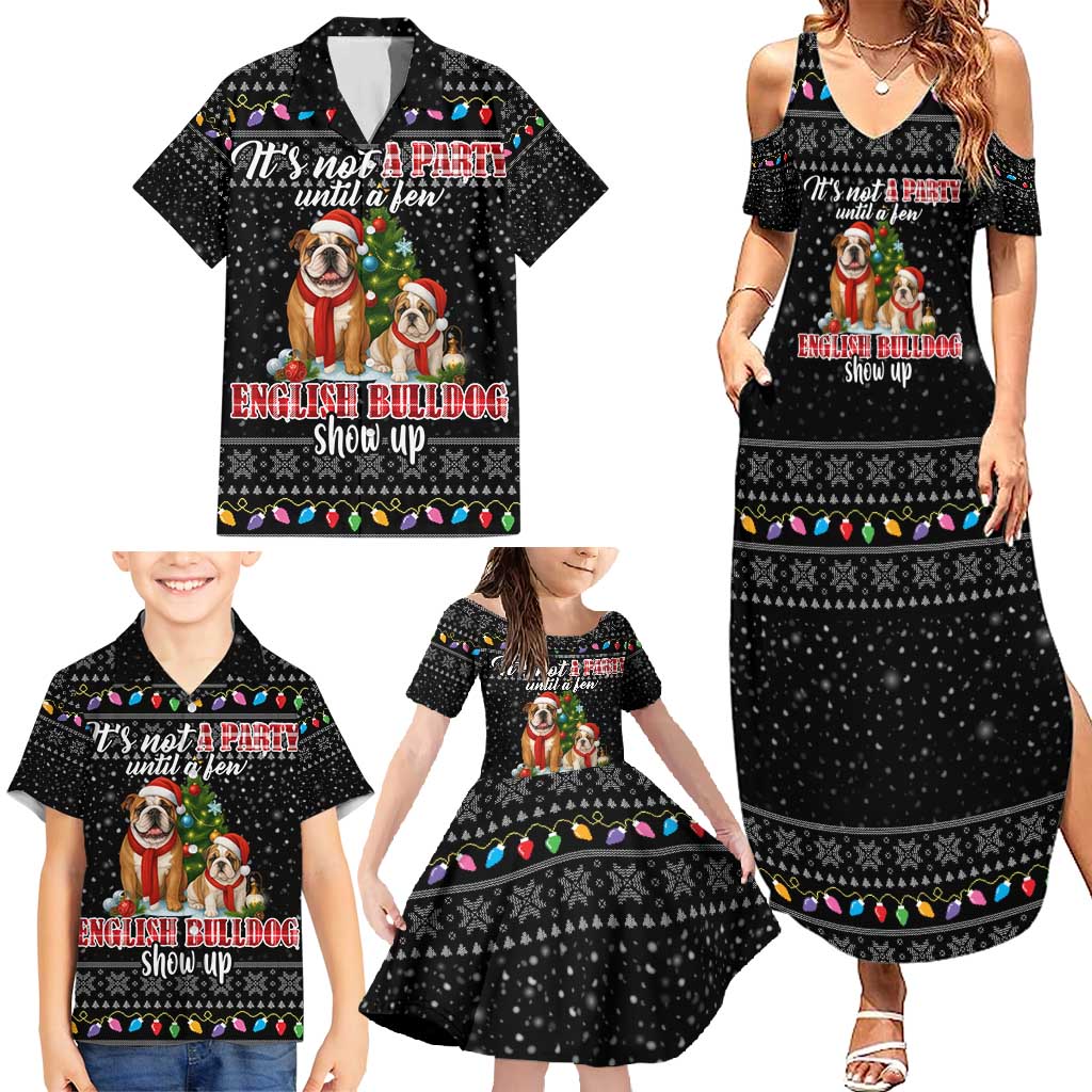 English Bulldog Show Up Christmas Family Matching Summer Maxi Dress and Hawaiian Shirt Funny Xmas Holiday Patterns - Wonder Print Shop