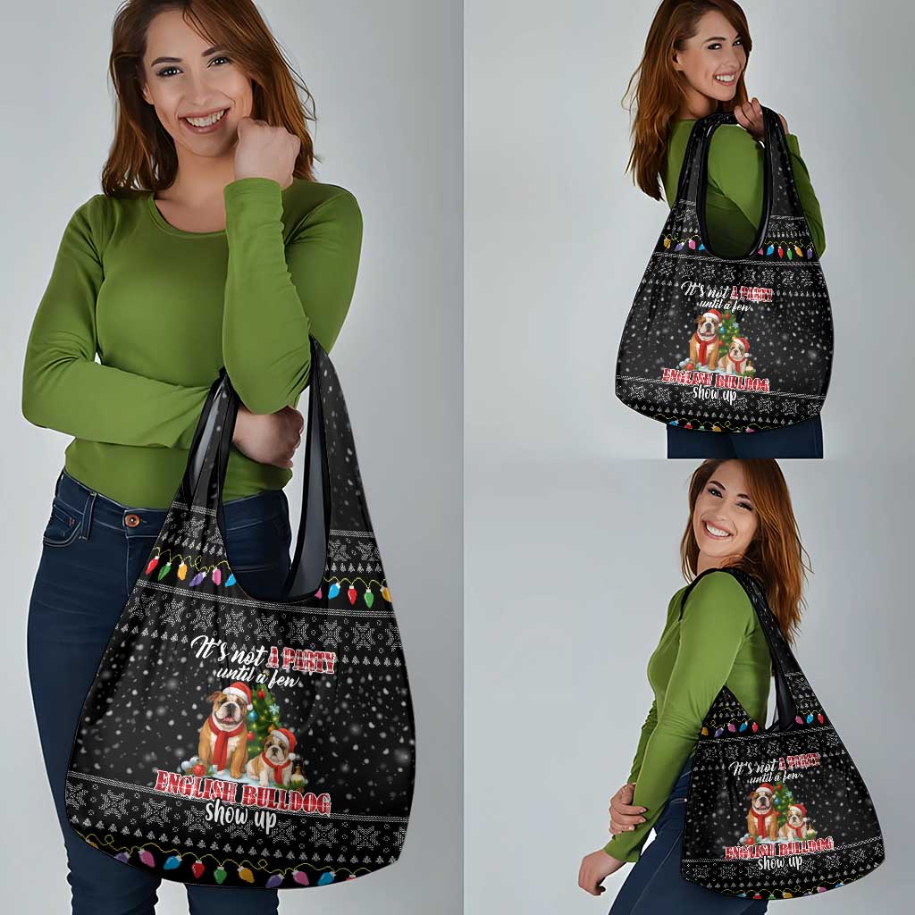 English Bulldog Show Up Christmas Grocery Bag Funny Xmas Holiday Patterns - Wonder Print Shop