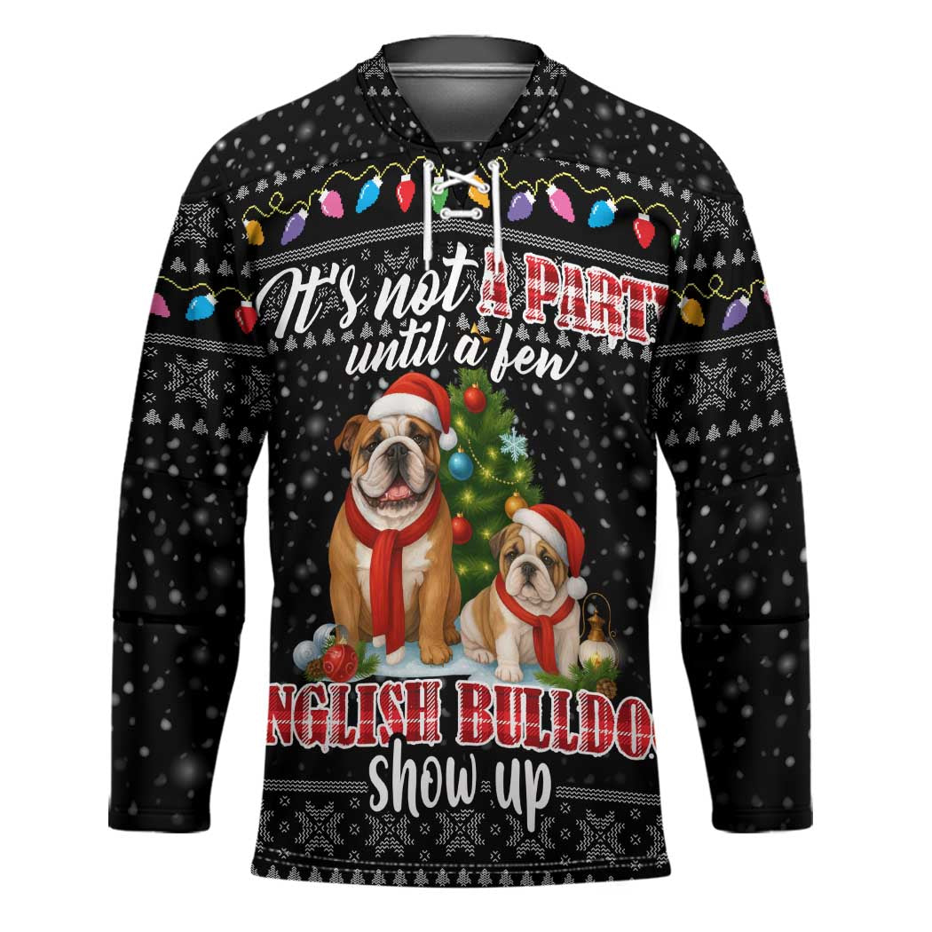 English Bulldog Show Up Christmas Hockey Jersey Funny Xmas Holiday Patterns - Wonder Print Shop