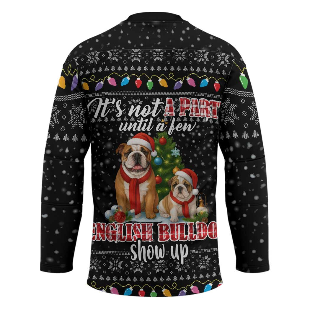 English Bulldog Show Up Christmas Hockey Jersey Funny Xmas Holiday Patterns - Wonder Print Shop