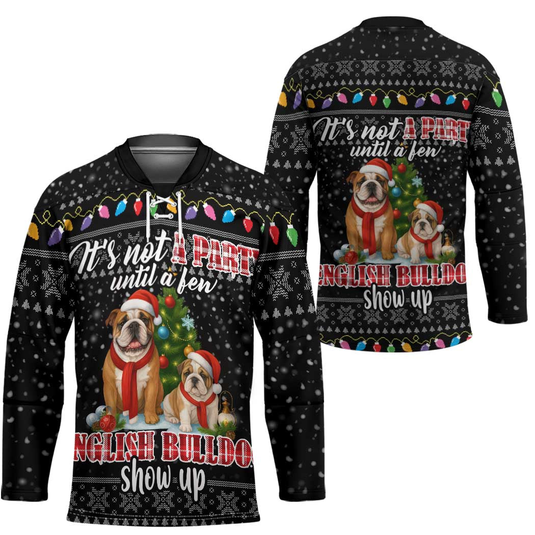 English Bulldog Show Up Christmas Hockey Jersey Funny Xmas Holiday Patterns - Wonder Print Shop
