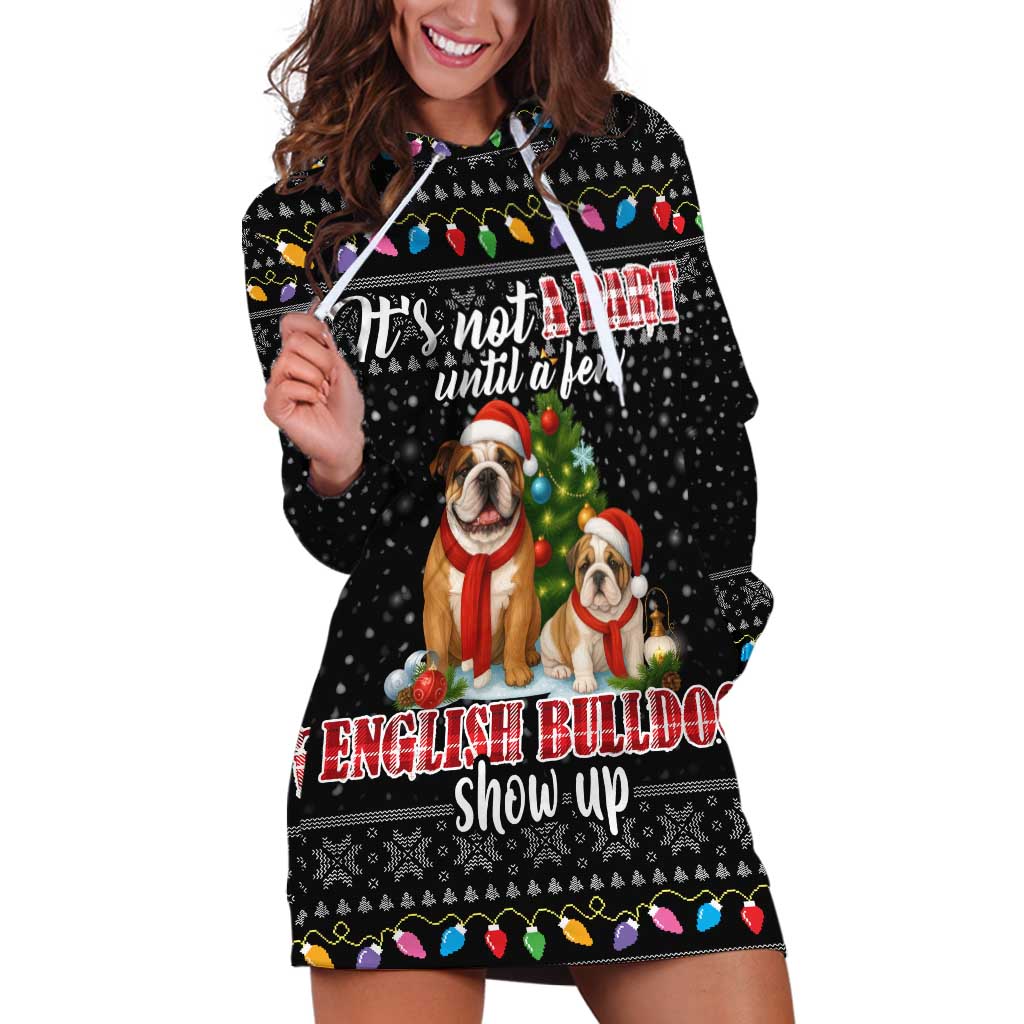 English Bulldog Show Up Christmas Hoodie Dress Funny Xmas Holiday Patterns - Wonder Print Shop