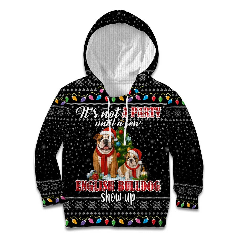 English Bulldog Show Up Christmas Kid Hoodie Funny Xmas Holiday Patterns - Wonder Print Shop