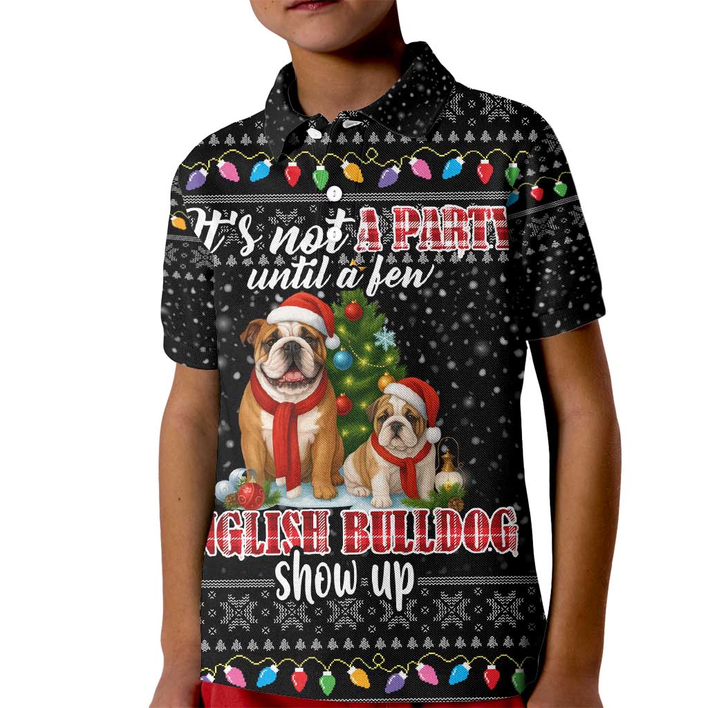 English Bulldog Show Up Christmas Kid Polo Shirt Funny Xmas Holiday Patterns - Wonder Print Shop
