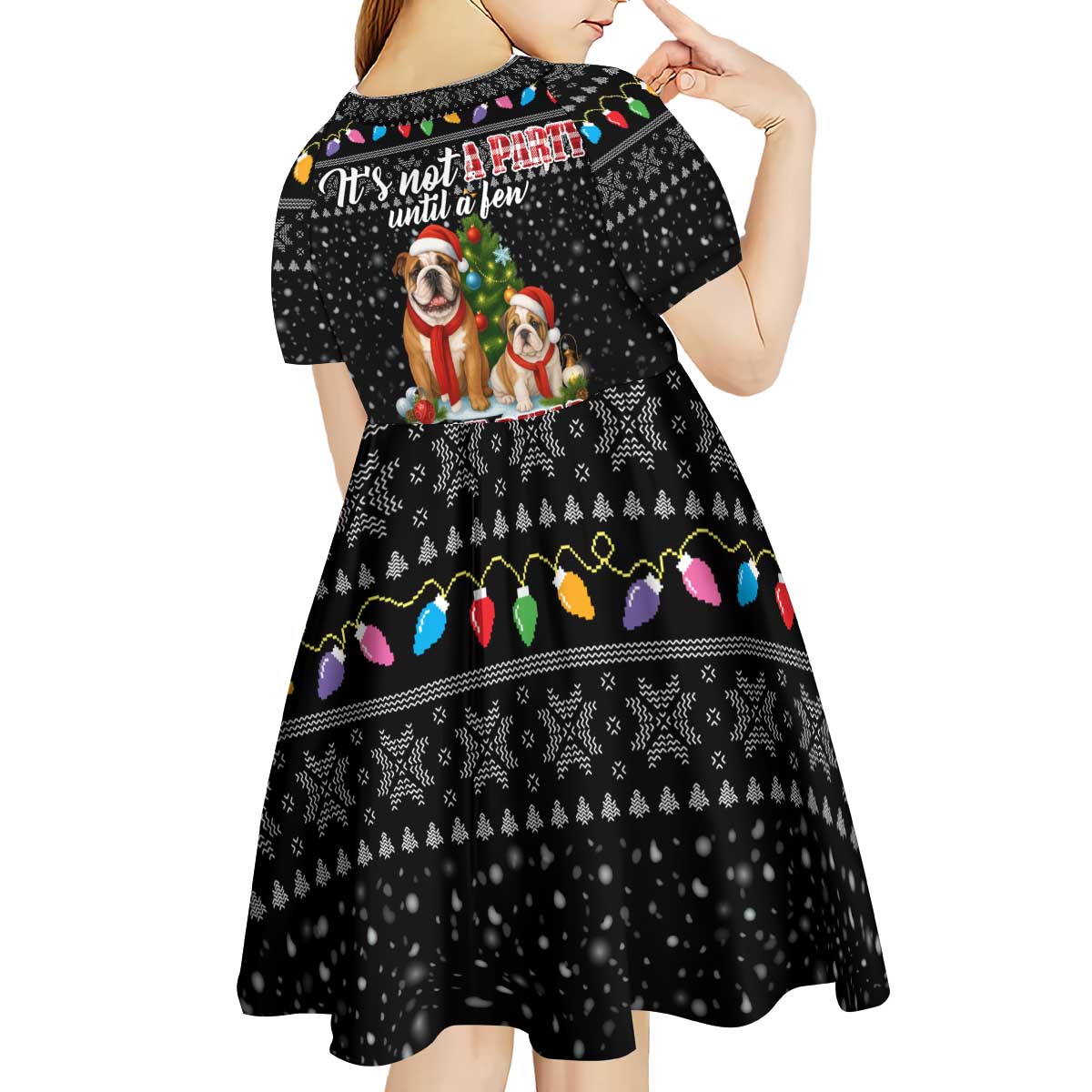 English Bulldog Show Up Christmas Kid Short Sleeve Dress Funny Xmas Holiday Patterns - Wonder Print Shop