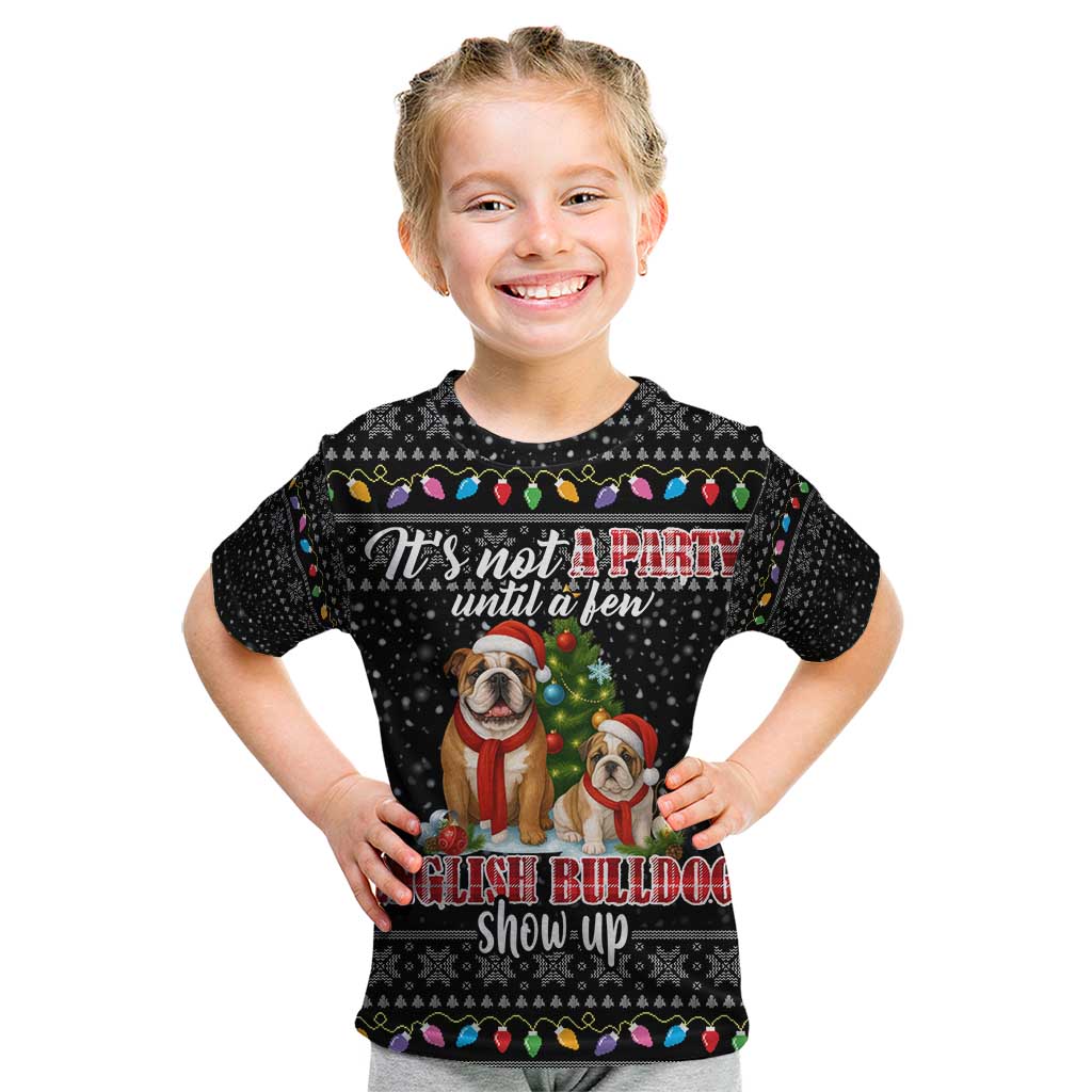 English Bulldog Show Up Christmas Kid T Shirt Funny Xmas Holiday Patterns - Wonder Print Shop