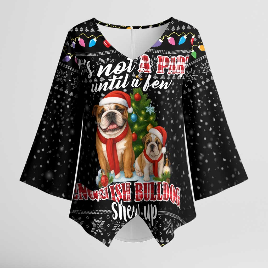 English Bulldog Show Up Christmas Kimono Sleeve Blouse Funny Xmas Holiday Patterns - Wonder Print Shop