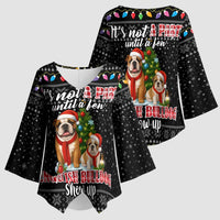 English Bulldog Show Up Christmas Kimono Sleeve Blouse Funny Xmas Holiday Patterns - Wonder Print Shop