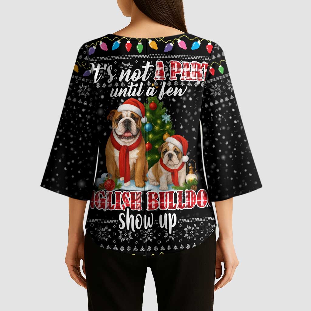 English Bulldog Show Up Christmas Kimono Sleeve Blouse Funny Xmas Holiday Patterns - Wonder Print Shop