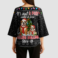 English Bulldog Show Up Christmas Kimono Sleeve Blouse Funny Xmas Holiday Patterns - Wonder Print Shop