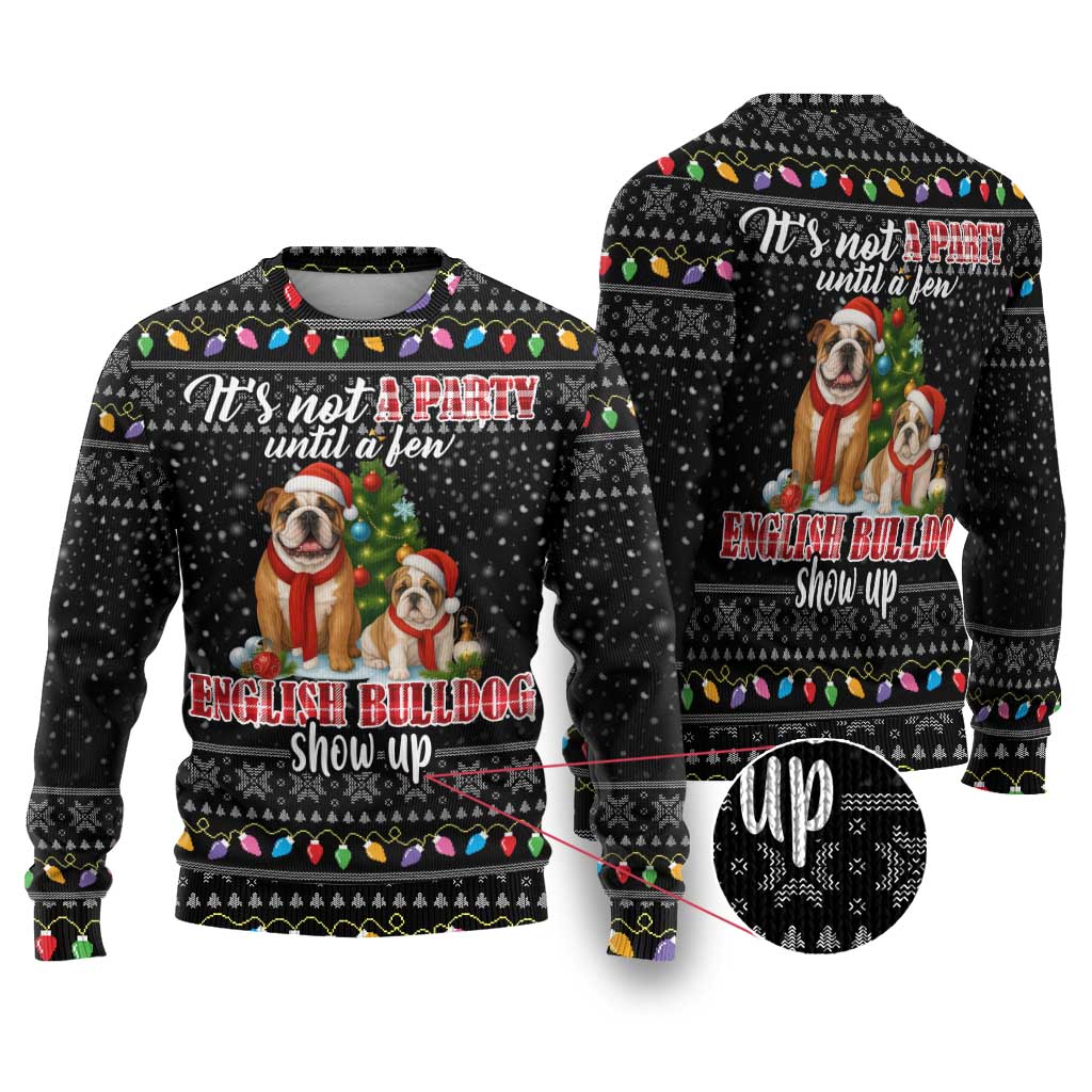 English Bulldog Show Up Christmas Ugly Christmas Sweater Funny Xmas Holiday Patterns - Wonder Print Shop