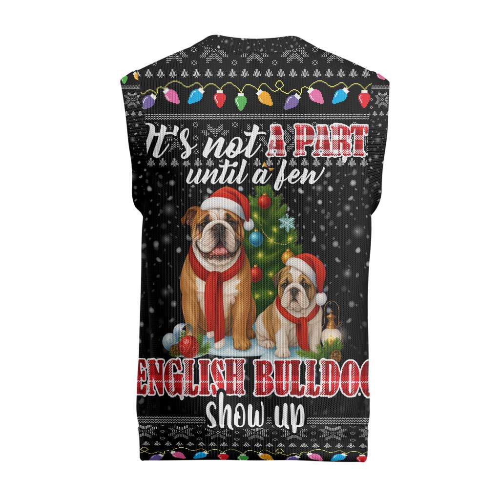 English Bulldog Show Up Christmas Knitted V-Neck Vest Funny Xmas Holiday Patterns - Wonder Print Shop