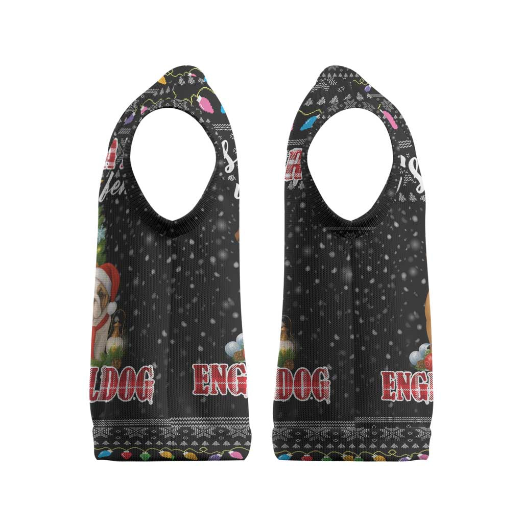 English Bulldog Show Up Christmas Knitted V-Neck Vest Funny Xmas Holiday Patterns - Wonder Print Shop