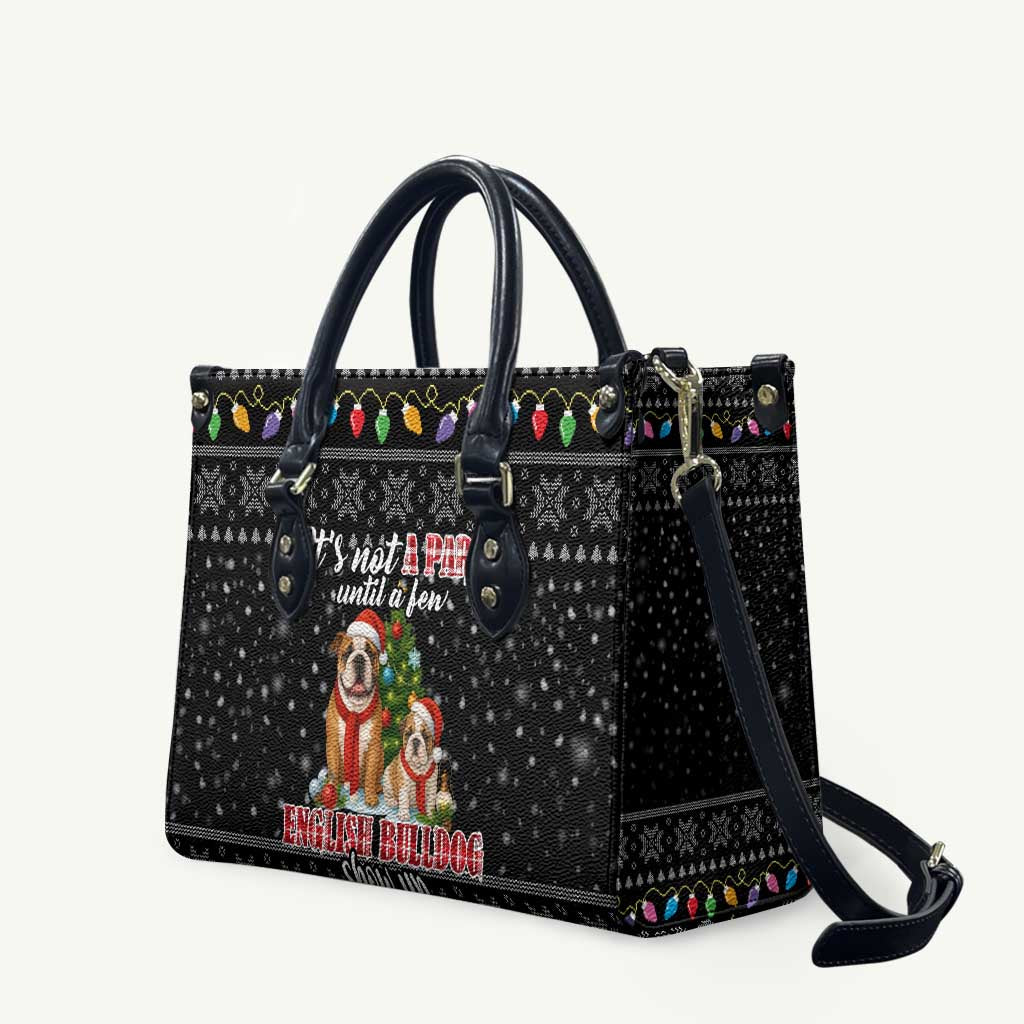 English Bulldog Show Up Christmas Leather Bag Funny Xmas Holiday Patterns - Wonder Print Shop