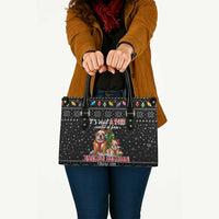 English Bulldog Show Up Christmas Leather Bag Funny Xmas Holiday Patterns - Wonder Print Shop