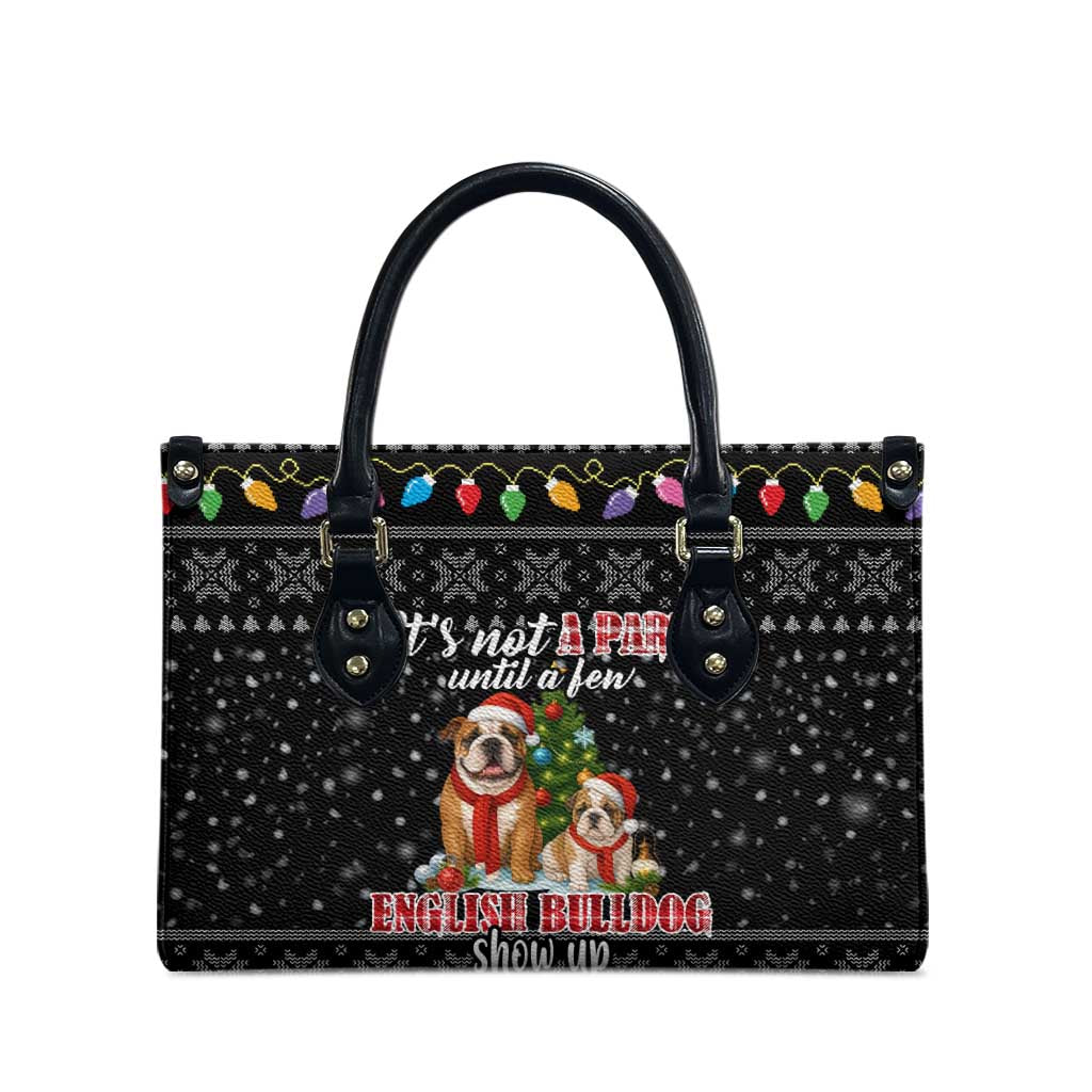 English Bulldog Show Up Christmas Leather Bag Funny Xmas Holiday Patterns - Wonder Print Shop