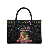 English Bulldog Show Up Christmas Leather Bag Funny Xmas Holiday Patterns - Wonder Print Shop