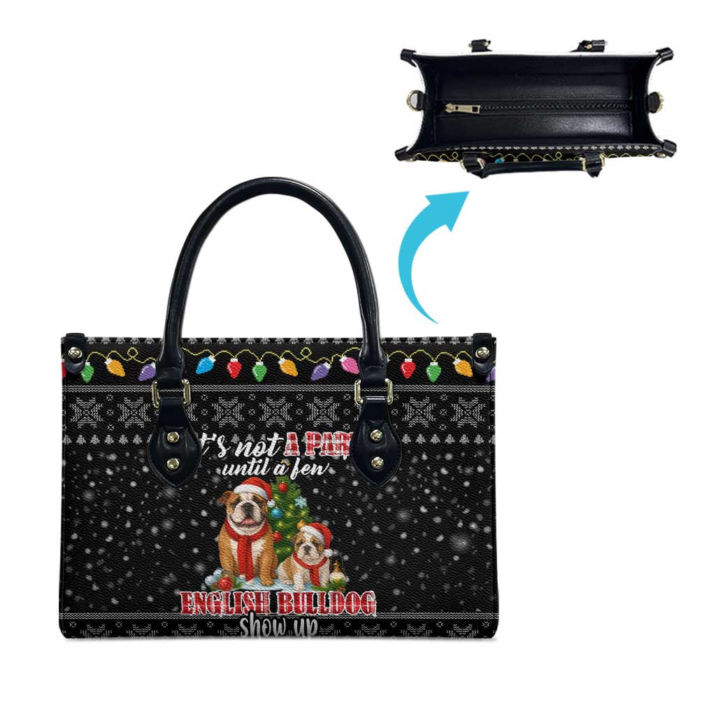 English Bulldog Show Up Christmas Leather Bag Funny Xmas Holiday Patterns - Wonder Print Shop