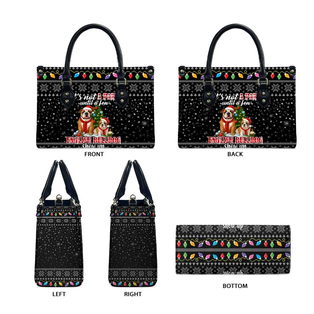English Bulldog Show Up Christmas Leather Bag Funny Xmas Holiday Patterns - Wonder Print Shop